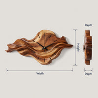 Solid Wood Clock Wall With Unique Wave Sculpture Home, view 3
