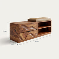Solid Wood Shoe Storage Bench Japandi Cabinet Entryway Mudroom Nook Placement, view 3