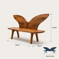 Solid Wood Outdoor Garden Bench With Butterfly Wing Backrest, view 3