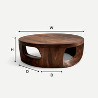 Arch-Cut Drum Base Round Coffee Table in Solid Wood, view 3