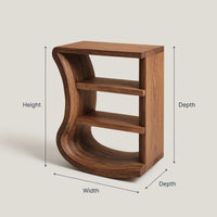 Solid Wood Nightstand Minimal Curved Open Shelf Design Bedroom, view 3