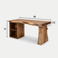 L-Shaped Corner Desk in Solid Hardwood with Shelves, view 3
