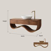 Solid Wood Bathroom Vanity Luxury Cabinet With Undulating Open Shelf Bath, view 3