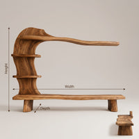 Handcrafted Wood Tv Shelf With Curved Frame For Living Room, view 3