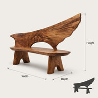 Solid Wood Outdoor Garden Bench With Wing Inspired Carved Backrest, view 3
