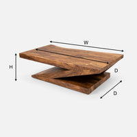 One Bold Zigzag Holding a Slab: Solid Wood Coffee Table, view 3