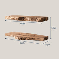 Solid Wood Natural Wood Floating Shelves Mid Century Solid Shelf Bedroom, view 3