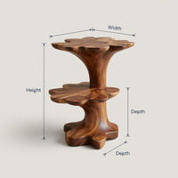 Solid Wood Nightstand Artistic Two Tier Sculptural Base Bedroom, view 3