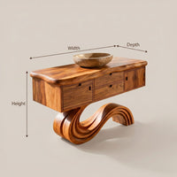Solid Wood Bathroom Vanity Curved With Open Storage, view 3