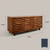 Solid Wood Sideboard With Carved Wave Design Statement Living Space, view 3