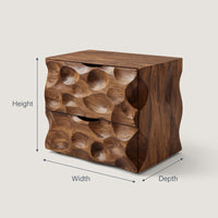 Solid Wood Nightstand Carved With Two Drawers Bedroom, view 3