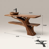 Solid Wood Live Edge Vanity Mid Century Solid Bathroom Sculptural Bathroom, view 3