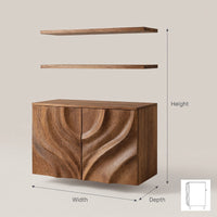 Solid Wood Corner Wall Bathroom Shelf Cabinet Symmetrical Carved Doors, view 3