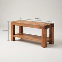 Solid Wood Teak Shower Bench Minimalist With Storage Shelf Bathroom, view 3