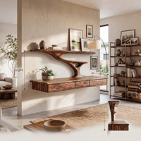 Wall Mounted Wood Desk With Upper Shelves For Home Office, view 3