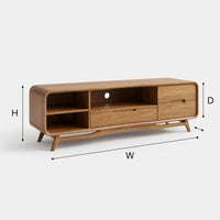 Warm Oak Media Console with Open Shelves and Drawers, view 3
