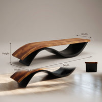 Handcrafted Wooden Bench With Unique Undulating Form For Living Room, view 3