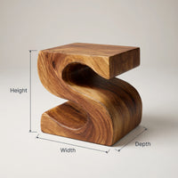 Solid Wood Nightstand Sculptural With S Shaped Bedroom, view 3