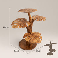 Handmade Wood Side Table With Leaf Shape Tabletop For Lounge, view 3