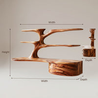 Rustic Wooden Desk With Sculptural Shelving And Drawer For Workspace, view 3