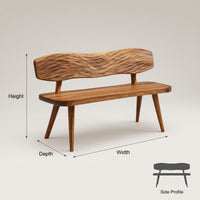 Solid Wood Outdoor Garden Bench With Wave Carved Backrest, view 3