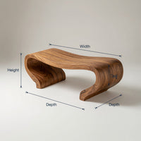 Solid Wood Teak Shower Bench Curved Sculptural Bathroom, view 3