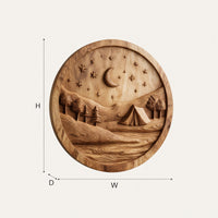 Moonlit Campsite Held in a Round Wood Wall Relief, view 3 — view 3