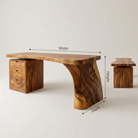 Organic Wood Desk With 3 Tier Integrated Bookshelf For Study Room, view 3