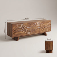 Carved Wave-Pattern TV Cabinet With Organic Display Shelving, view 3