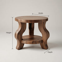 Solid Wood Nightstand Round With Curved Legs Bedroom, view 3