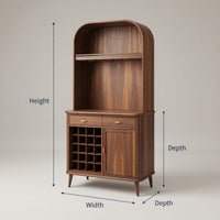 Solid Wood Bar Cabinet Mid Century Arched Wine Kitchen, view 3