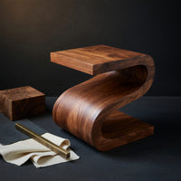 Solid Wood Nightstand Artistic With Undulating Shape Bedroom, view 4