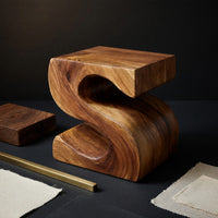 Solid Wood Nightstand Sculptural With S Shaped Bedroom, view 4