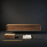 Wooden Floating Tv Stand With Side Branch Shaped Storage For Living, view 4