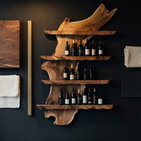 Solid Wood Wine Rack Mid Century Kitchen Bar Wall Shelf, view 4