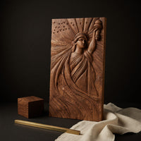 Hand-Carved Statue of Liberty Relief in Solid Walnut, view 4 — view 4