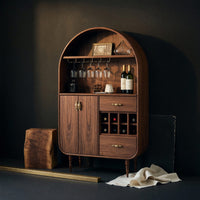 Solid Wood Bar Cabinet Arched Wine With Storage Dining Room, view 4
