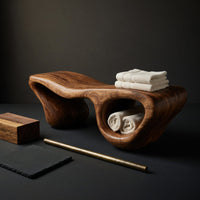 Solid Wood Teak Shower Bench Wave Carved Double Storage Bathroom, view 4
