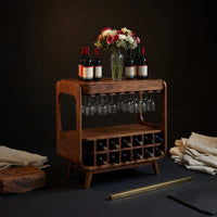 Solid Wood Bar Cabinet Handcrafted Wine With Storage Dining Room, view 4