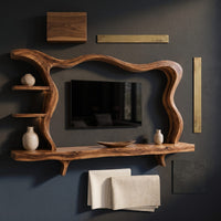 Modern Wood Tv Stand With Flowing Frame For Home Decor, view 4