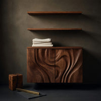 Solid Wood Corner Wall Bathroom Shelf Hand Carved Cabinet, view 4