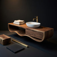 Solid Wood Bathroom Vanity With Floating Wave Shelf Modern Bath, view 4