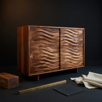 Solid Wood Sideboard With Flowing Wave Doors Living, view 4