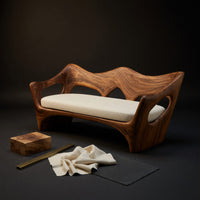 Solid Wood Sofa Artistic With Curved Backrest Home Space, view 4