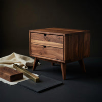 Solid Wood Nightstand Mid Century With Two Drawers Bedroom, view 4