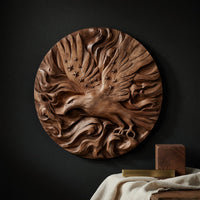 Round Eagle Medallion, Carved Wood Wall Sculpture, view 4 — view 4