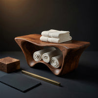 Solid Wood Teak Shower Bench Sculptural Two Tier Bathroom, view 4