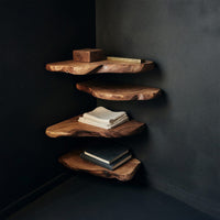 Solid Wood Natural Wood Floating Shelves Mid Century Handcrafted Live Edge, view 4