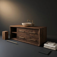 Solid Wood Bathroom Vanity Scandinavian Floating With Open Shelf Apartment, view 4