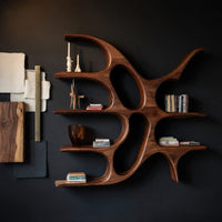 Solid Wood Wall Mounted Shelf Artistic With Unique Design Living Room, view 4
